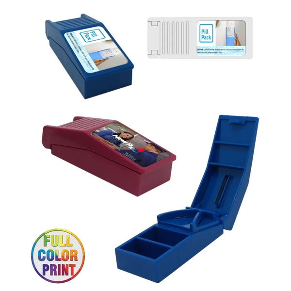 2-in-1 Pill Box W/ Tablet Cutter - Full Color