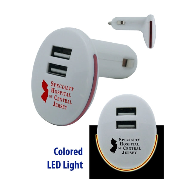 Dual USB Car Charger w/LED Light